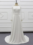 A-line Wedding Dress With Beaded Sleeve,Modest Bridal Dress,WD01074