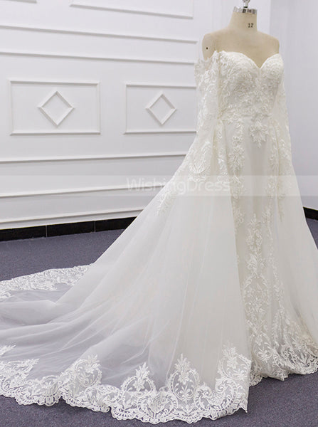 Ivory Off The Shoulder Bridal Dress,Trumpet Wedding Dress With Overskirt,WD01076