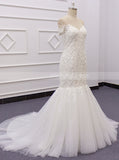 Mermaid Off The Shoulder Bridal Gown,Lace-appliqued Wedding Gown,WD01077
