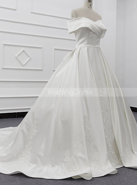 A-line Off The Shoulder Wedding Gown,Satin Bridal Gown,WD01081