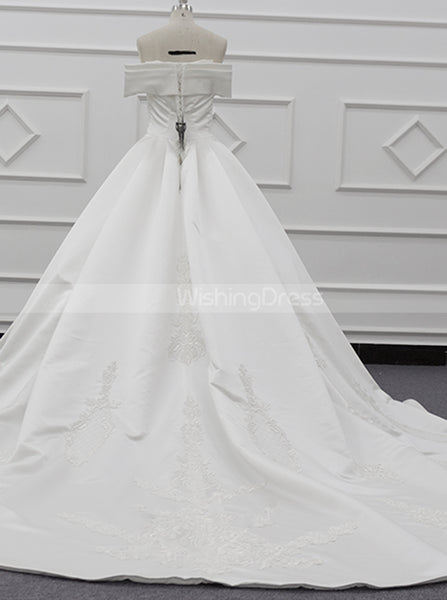 A-line Off The Shoulder Wedding Gown,Satin Bridal Gown,WD01081