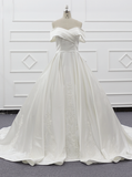 A-line Off The Shoulder Wedding Gown,Satin Bridal Gown,WD01081