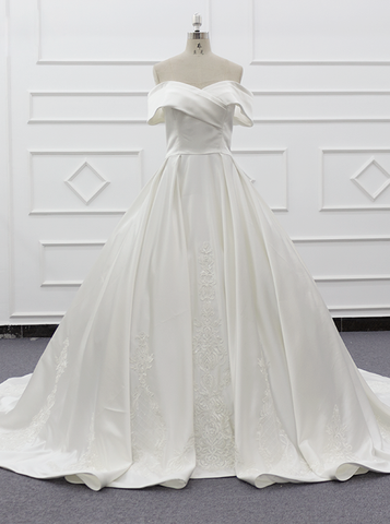 A-line Off The Shoulder Wedding Gown,Satin Bridal Gown,WD01081
