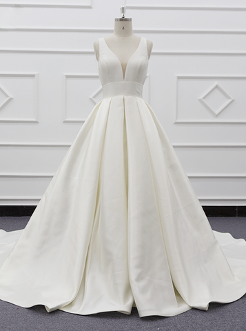 A-line Satin Wedding Dress,Classic Bridal Dress,WD01082