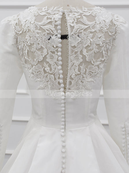Modest Satin Wedding Gown With Sleeve,Classic Bridal Gown,WD01083
