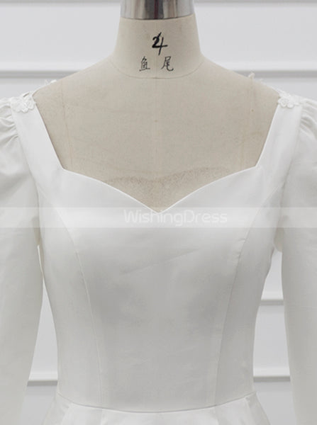 Modest Satin Wedding Gown With Sleeve,Classic Bridal Gown,WD01083