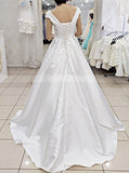 A-line Lace Up Back Wedding Dress,Satin Bridal Gown,WD01084