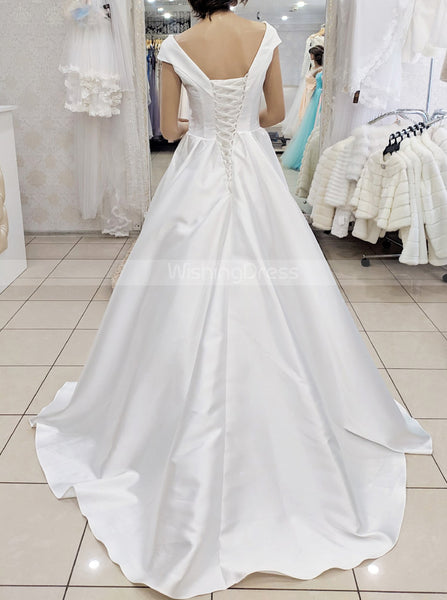 A-line Lace Up Back Wedding Dress,Satin Bridal Gown,WD01084