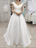 A-line Lace Up Back Wedding Dress,Satin Bridal Gown,WD01084