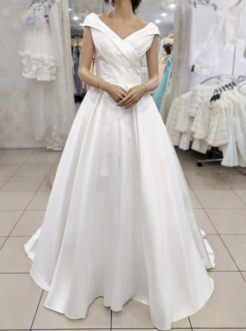A-line Lace Up Back Wedding Dress,Satin Bridal Gown,WD01084