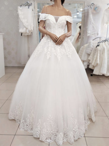 A-line Off The Shoulder Bridal Gown,Floor Length Wedding Gown,WD01085