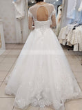 A-line Wedding Gown With Long Sleeve,Floor Length Bridal Gown,WD01086
