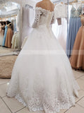 A-line Off The Shoulder Wedding Gown,Long Sleeve Princess Wedding Dress,WD01087