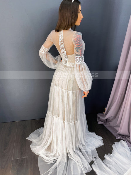 Boho Destination Wedding Dress,Long Sleeve Bridal Dress,WD01092