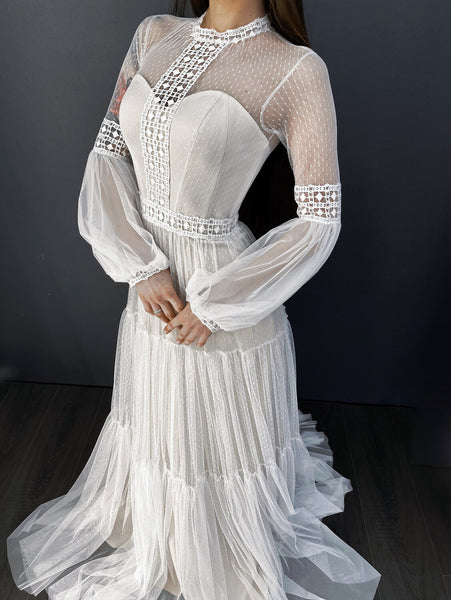 Boho Destination Wedding Dress,Long Sleeve Bridal Dress,WD01092