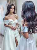 A-line Satin Bridal Dress,Off The Shoulder Wedding Dress With Slit,WD01090