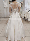 A-line Satin Wedding Gown,Long Sleeve Bridal Dress,WD01095