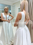 A-line Satin Wedding Dress,Lace Up Back Bridal Dress,WD01100