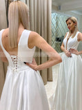 A-line Satin Wedding Dress,Lace Up Back Bridal Dress,WD01100