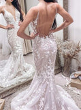 Fit And Flare Open Back Wedding Gown,Lace-Appliqued Bridal Dress,WD01104