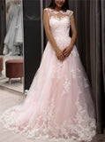 Pink A-line Wedding Gown,Illusion Neckline Bridal Dress,WD01109