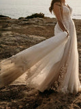 Beach Wedding Dress,Plunging Neckline Bridal Dress,WD012400