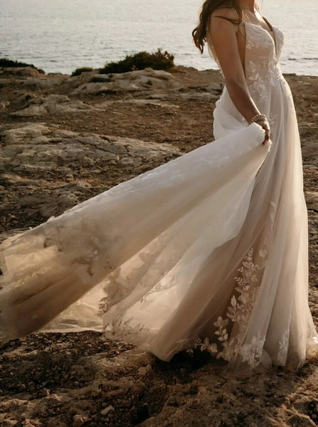 Beach Wedding Dress,Plunging Neckline Bridal Dress,WD012400