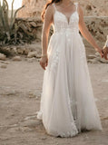 Beach Wedding Dress,Plunging Neckline Bridal Dress,WD012400
