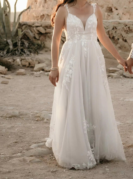 Beach Wedding Dress,Plunging Neckline Bridal Dress,WD012400
