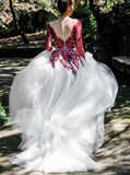 White wedding dress with burgundy new arrivals