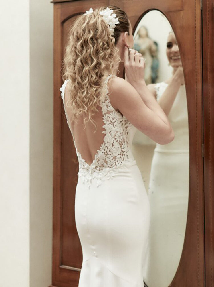Open Back Wedding Dress,Fitted Stretch Crepe Wedding Dress,WD00872 - Wishingdress Open Back Wedding Dress,Fitted Stretch Crepe Wedding Dress,WD00872 - Wishingdress