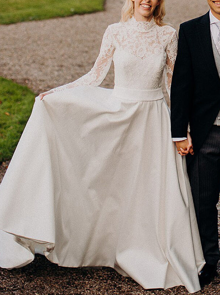 Satin Pencil Skirt Style Wedding Dresses Lace Strapless Sweetheart Wedding Dress With Satin Overskirt Satin Pencil Skirt Style Wedding Dresses Lace Strapless Sweetheart Wedding Dress With Satin Overskirt