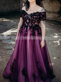 Off The Shoulder Plus Size Wedding Dress,Black Bridal Gown,WD00875