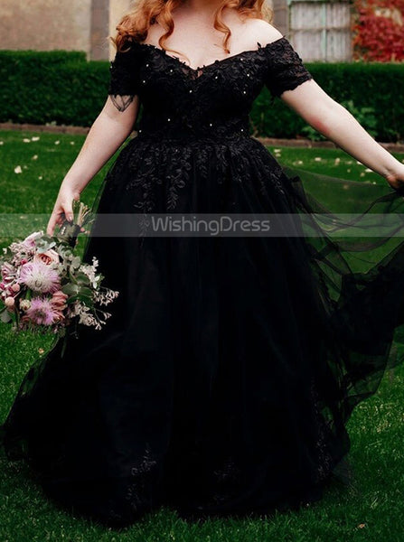 Off The Shoulder Plus Size Wedding Dress,Black Bridal Gown,WD00875