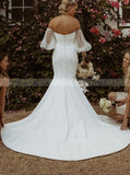 Strapless Wedding Dress With Detachable Sleeve,Stretch Crepe Bridal Dress,WD00876