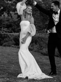 Strapless Wedding Dress With Detachable Sleeve,Stretch Crepe Bridal Dress,WD00876