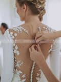 Stretch Crepe Wedding Dress With Sleeve, Illusion Back Bridal Gown,WD00878
