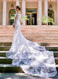 Mermaid Wedding Dress With Petal Train,Off The Shoulder Bridal Gown With Sleeve,WD00881