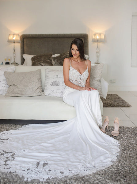 Spaghetti Straps Wedding Dress,Destination Wedding Dress,WD00882