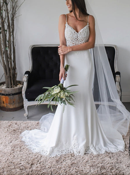 Spaghetti Straps Wedding Dress,Destination Wedding Dress,WD00882