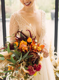 Champagne Wedding Dress With Sleeve,Pearl Wedding Dress,WD00883