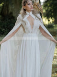 Boho Wedding Dress With Cape,Chiffon Wedding Dress,WD00885