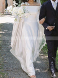Simple Off The Shoulder Wedding Dress,A-line Satin Wedding Dress With Sleeve,WD00886
