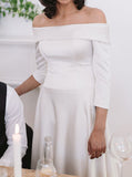 Simple Off The Shoulder Wedding Dress,A-line Satin Wedding Dress With Sleeve,WD00886