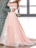 A-line Cutout Back Wedding Dress,Ivory Over Pink Wedding Dress,WD00888