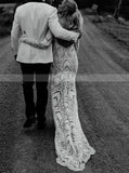 Boho Lace Wedding Dress, Destination Bridal Dress With Sleeve,WD00889