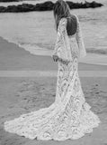 Open Back Beach Wedding Gown,Boho Lace Wedding Dress,WD00890