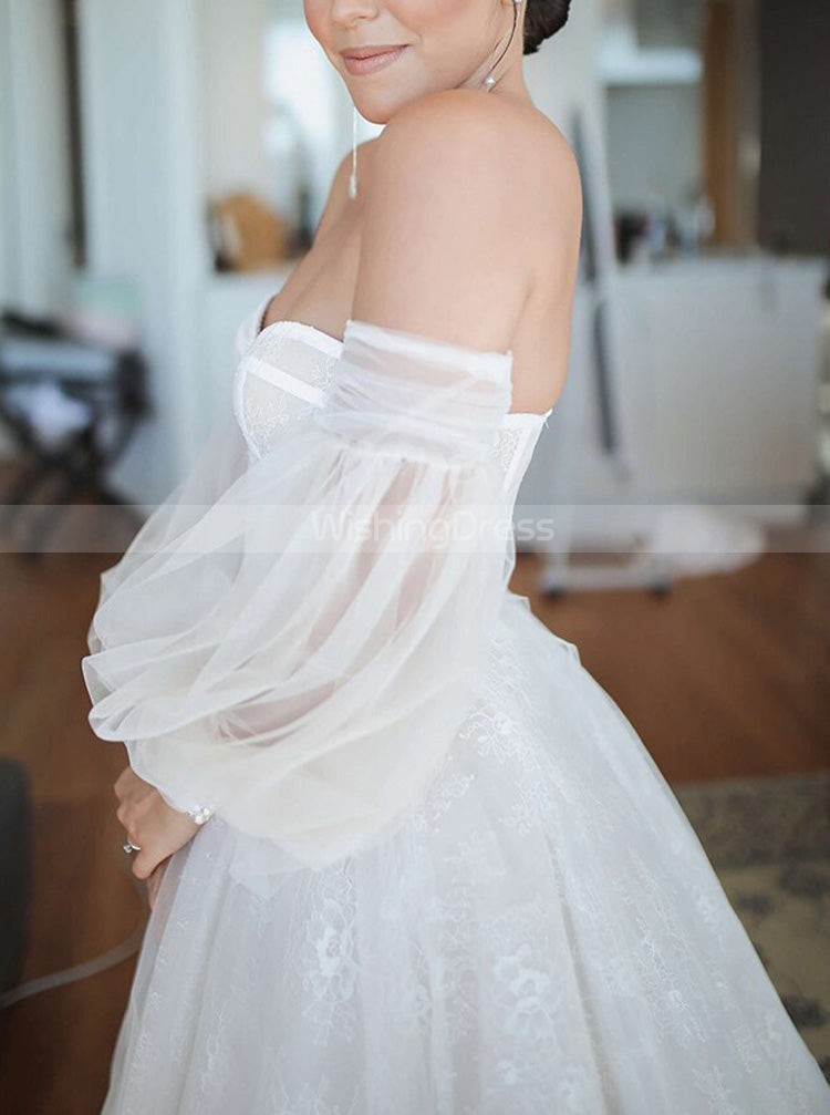 Boho Lace Wedding Dress,A-line Strapless Wedding Dress With Detached S - Wishingdress Boho Lace Wedding Dress,A-line Strapless Wedding Dress With Detached S - Wishingdress