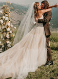 Ivory Over Champagne Wedding Dress,Boho Spaghetti Strap Wedding Dress,WD00893