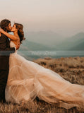 Ivory Over Champagne Wedding Dress,Boho Spaghetti Strap Wedding Dress,WD00893